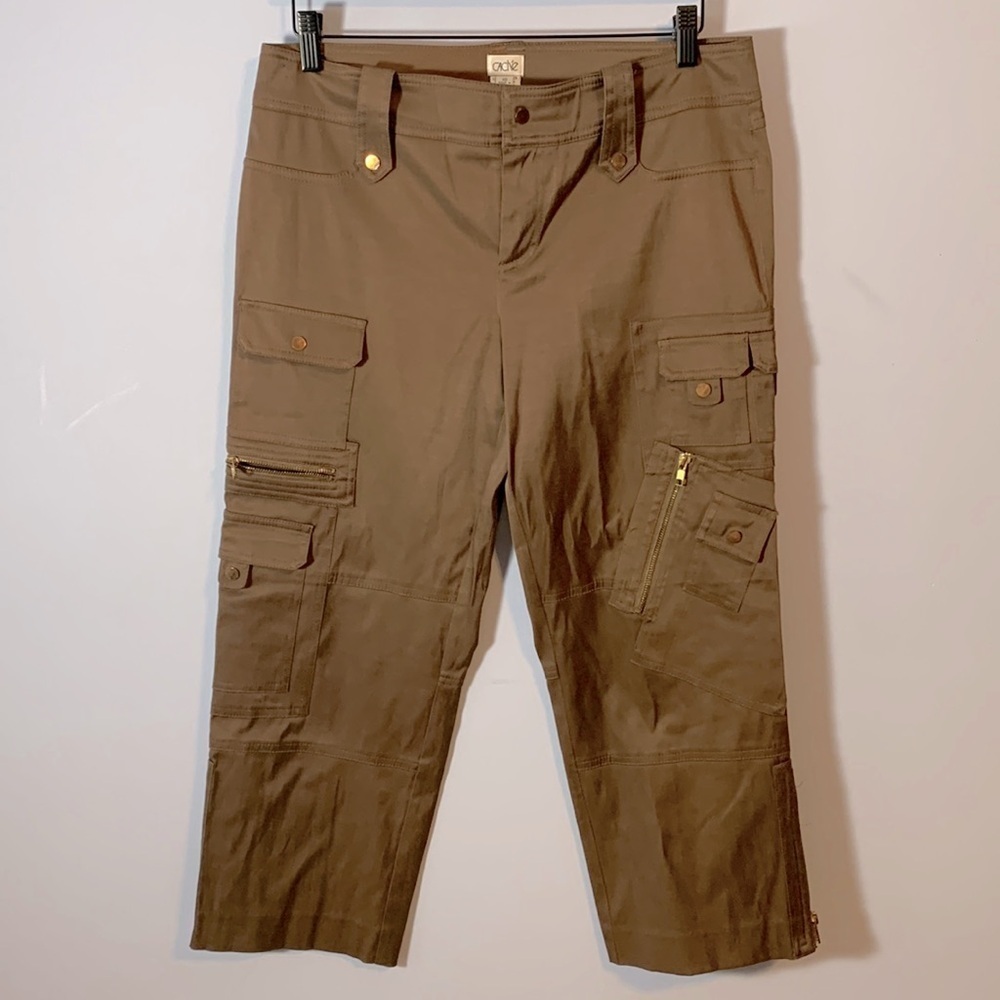 Caché size 10 brown cargo capris satin canvas brass hardware vintage Y2k
